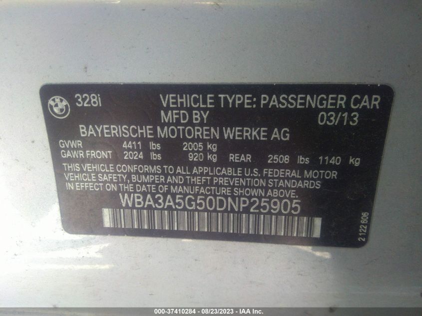 2013 BMW 328I - WBA3A5G50DNP25905
