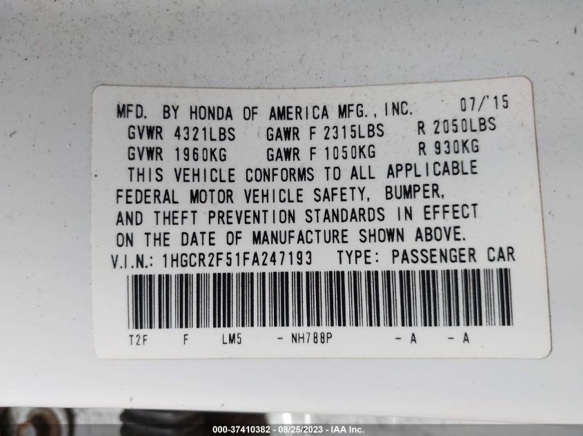 2015 HONDA ACCORD SEDAN SPORT - 1HGCR2F51FA247193