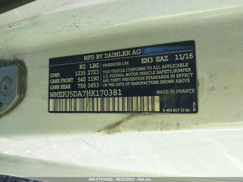 2017 SMART FORTWO PURE/PASSION/PRIME/PROXY - WMEFJ5DA7HK170381