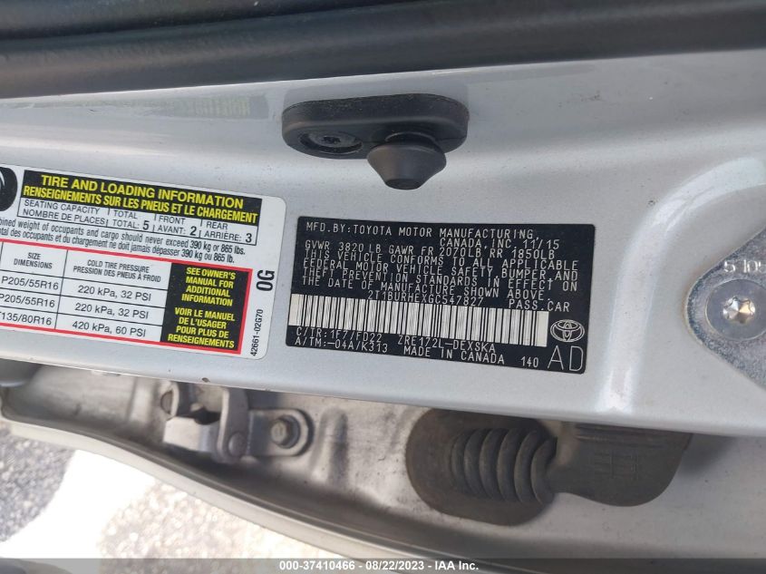 2016 TOYOTA COROLLA L/LE/S/S PLUS/LE PLUS - 2T1BURHEXGC547827