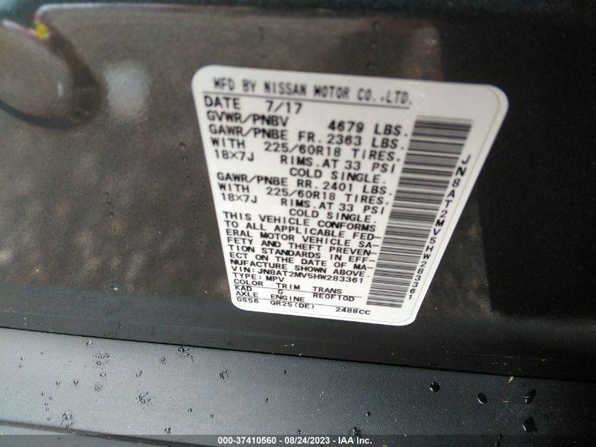 2017 NISSAN ROGUE SL - JN8AT2MV5HW283361