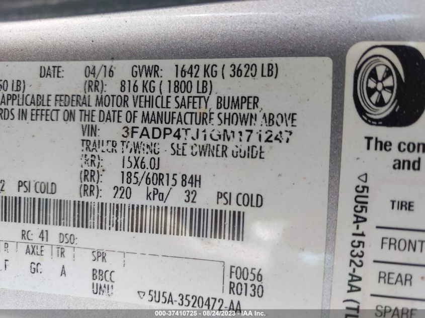2016 FORD FIESTA S - 3FADP4TJ1GM171247