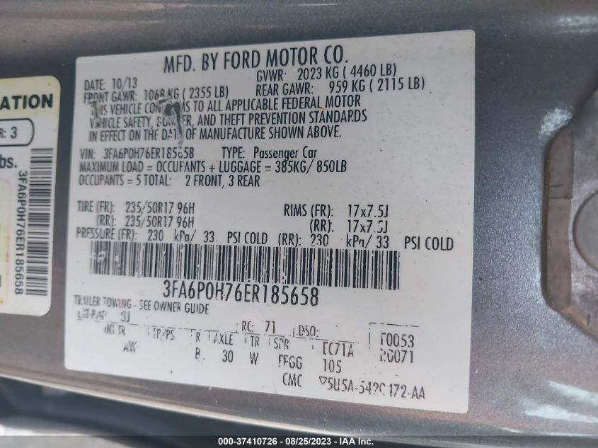 2014 FORD FUSION SE - 3FA6P0H76ER185658