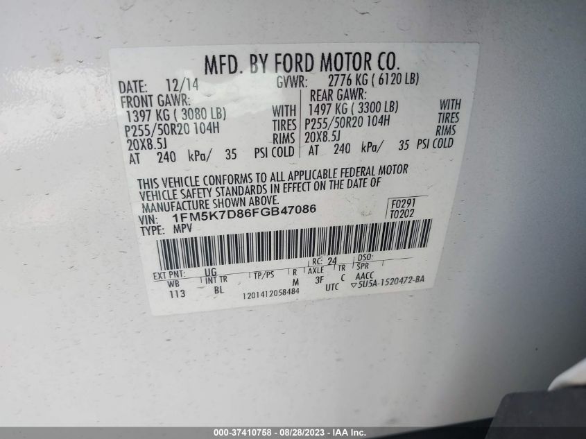 2015 FORD EXPLORER XLT - 1FM5K7D86FGB47086