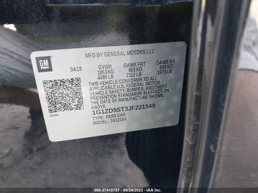 2018 CHEVROLET MALIBU LT - 1G1ZD5ST3JF221549