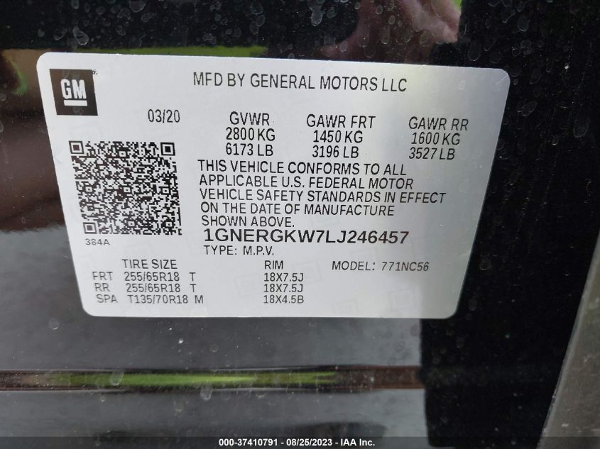 2020 CHEVROLET TRAVERSE LT - 1GNERGKW7LJ246457