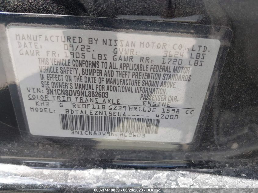 2022 NISSAN VERSA S - 3N1CN8DV9NL862603
