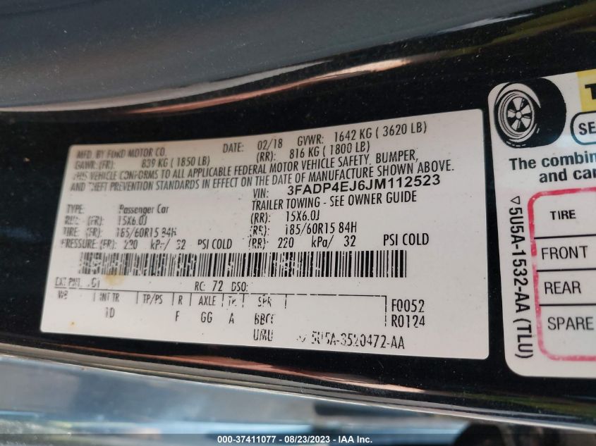 2018 FORD FIESTA SE - 3FADP4EJ6JM112523