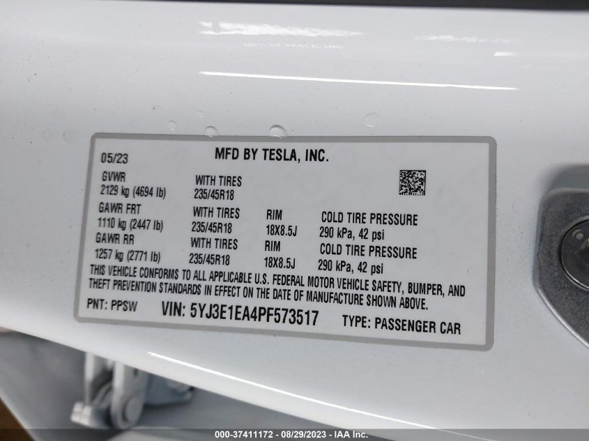2023 TESLA MODEL 3 - 5YJ3E1EA4PF573517