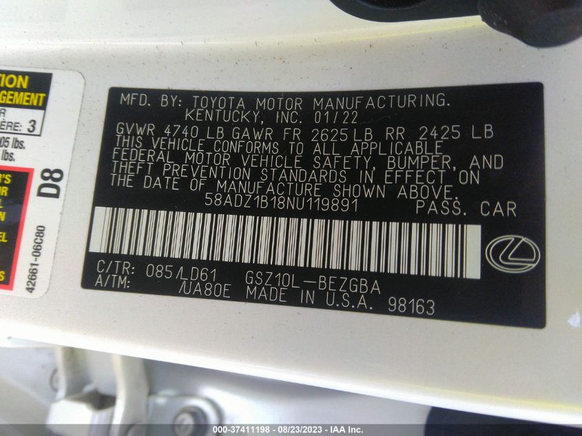 2022 LEXUS ES ES 350 - 58ADZ1B18NU119891