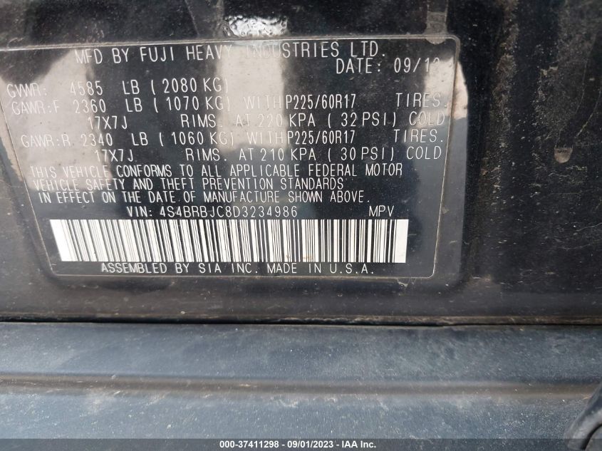 2013 SUBARU OUTBACK 2.5I LIMITED - 4S4BRBJCBD3234986