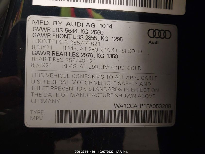 2015 AUDI SQ5 PREMIUM PLUS WA1CGAFP1FA053208