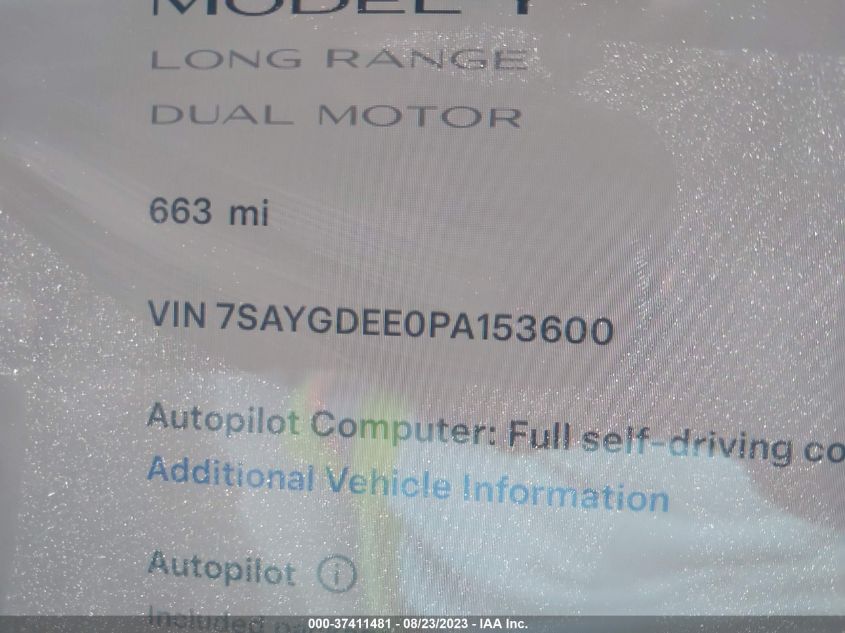 7SAYGDEE0PA153600 Tesla Model Y LONG RANGE 7