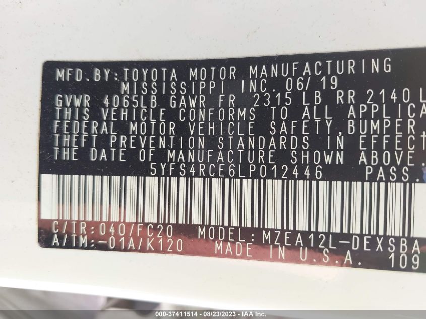 2020 TOYOTA COROLLA SE/NIGHTSHADE - 5YFS4RCE6LP012446