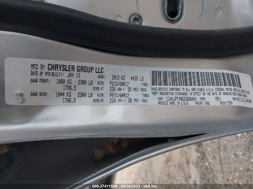 2013 JEEP PATRIOT LATITUDE - 1C4NJPFA8DD260401