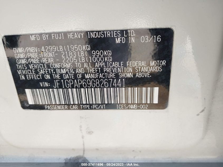 2016 SUBARU IMPREZA WAGON 2.0I SPORT PREMIUM - JF1GPAP69G8267441