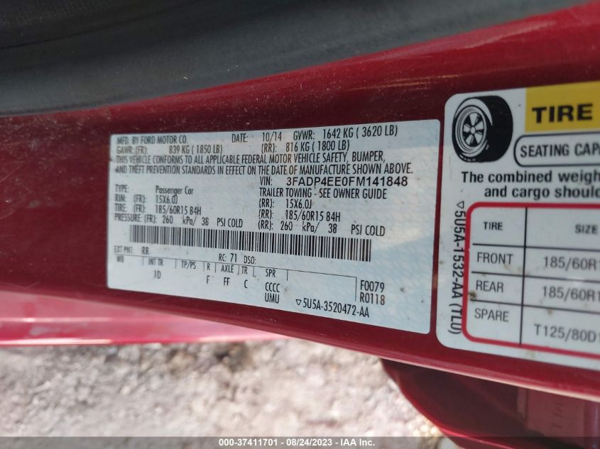 2015 FORD FIESTA SE - 3FADP4EE0FM141848