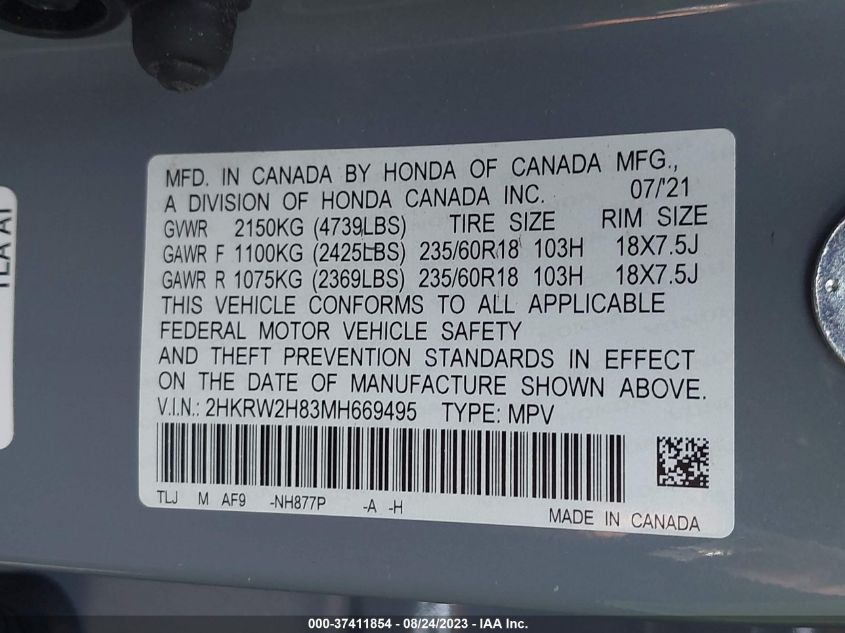 2021 HONDA CR-V EX-L - 2HKRW2H83MH669495