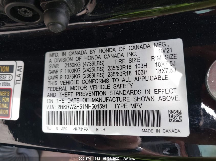2022 HONDA CR-V EX - 2HKRW2H51NH601591
