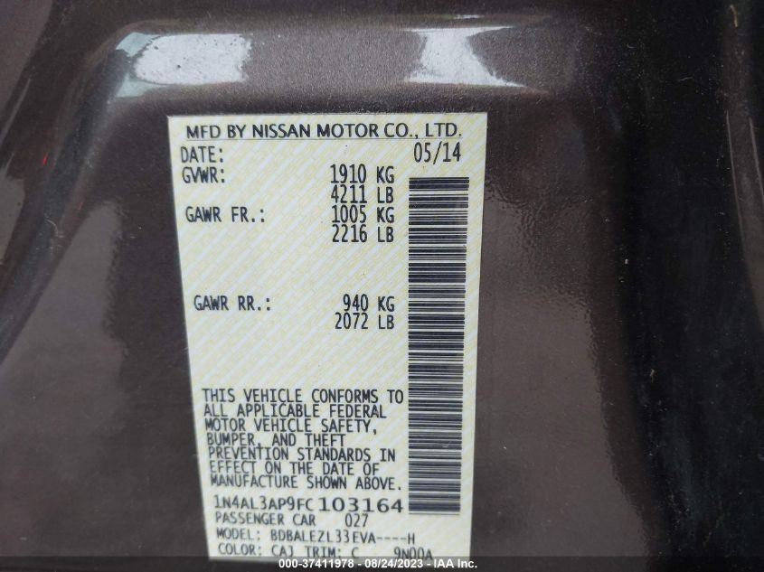 2015 NISSAN ALTIMA 2.5 S - 1N4AL3AP9FC103164