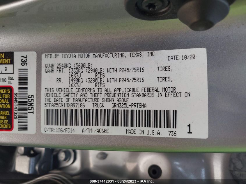 2021 TOYOTA TACOMA 2WD SR5/TRD SPORT 5TFAZ5CN1MX097186