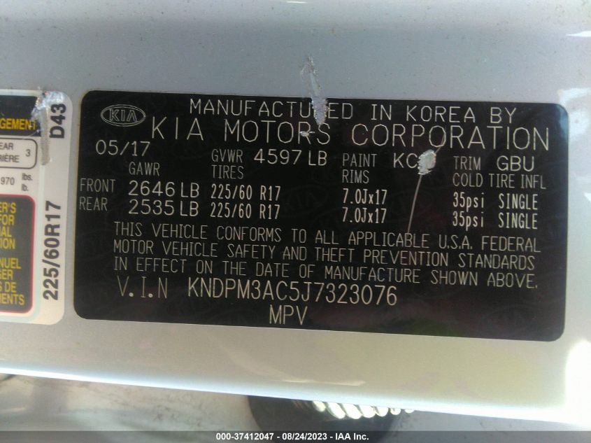2018 KIA SPORTAGE LX - KNDPM3AC5J7323076