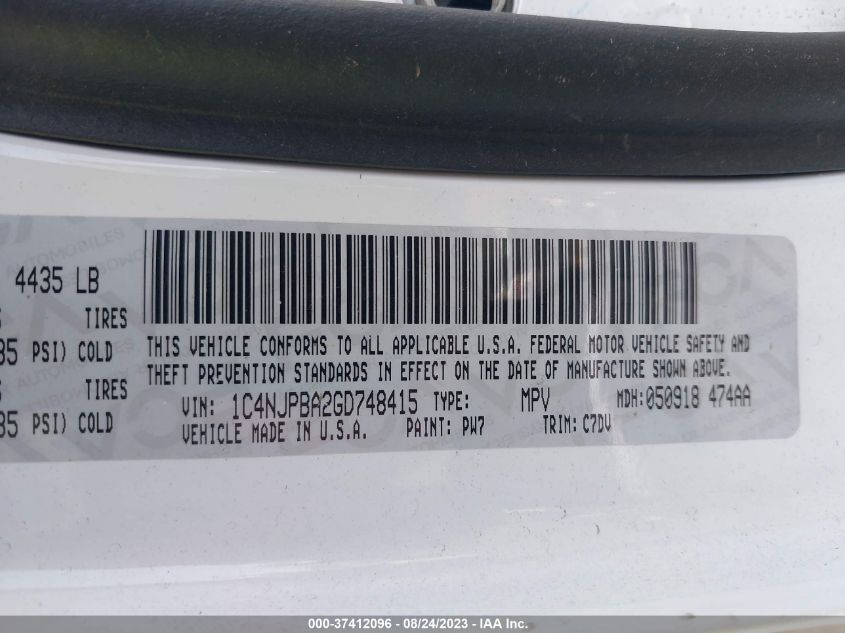 2016 JEEP PATRIOT SPORT - 1C4NJPBA2GD748415