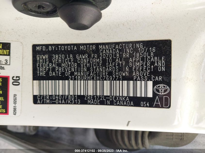 2017 TOYOTA COROLLA L/LE/XLE/SE/XSE - 2T1BURHEXHC769771
