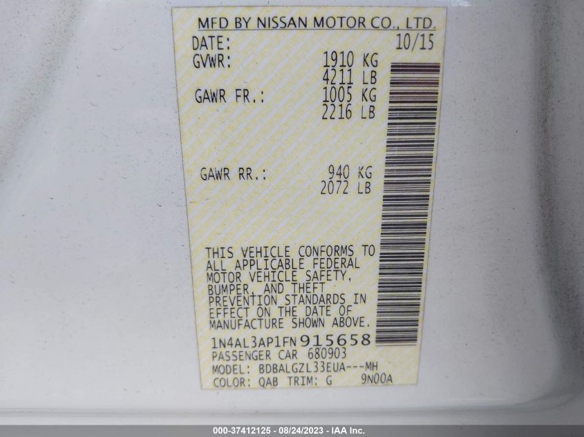 2015 NISSAN ALTIMA 2.5 S - 1N4AL3AP1FN915658