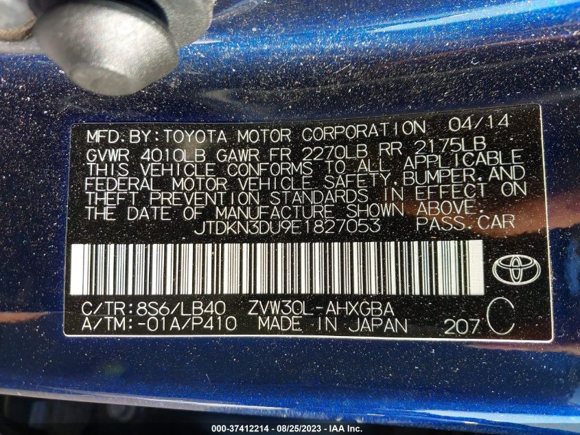 2014 TOYOTA PRIUS FOUR/FIVE/THREE/ONE/TWO - JTDKN3DU9E1827053