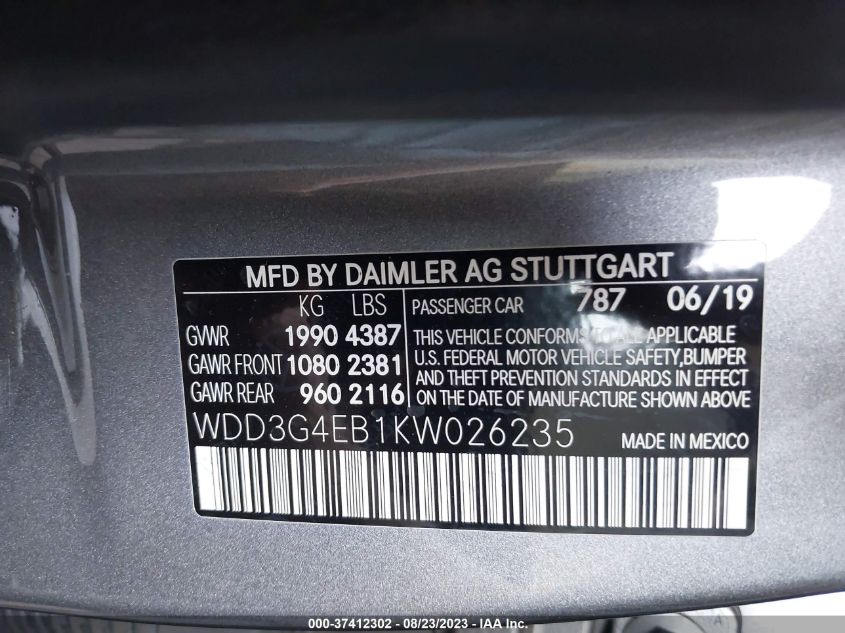 2019 MERCEDES-BENZ A 220 WDD3G4EB1KW026235