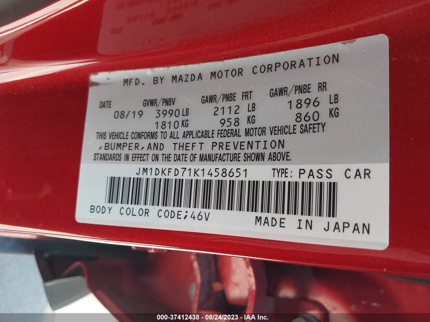 VIN JM1DKFD71K1458651 2019 MAZDA CX-3 GRAND TOURING