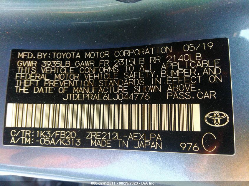 2020 TOYOTA COROLLA LE - JTDEPRAE6LJ044776