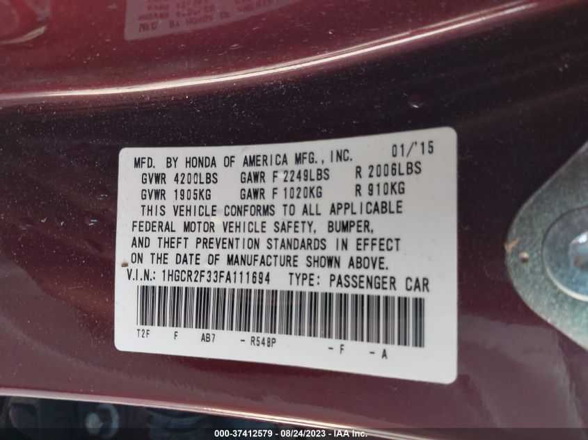 2015 HONDA ACCORD SEDAN LX - 1HGCR2F33FA111694