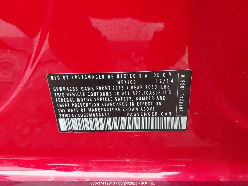 2015 VOLKSWAGEN GOLF TDI S - 3VW2A7AU3FM058459