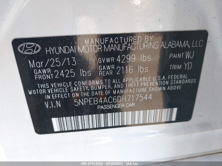 2013 HYUNDAI SONATA GLS PZEV - 5NPEB4AC6DH717544