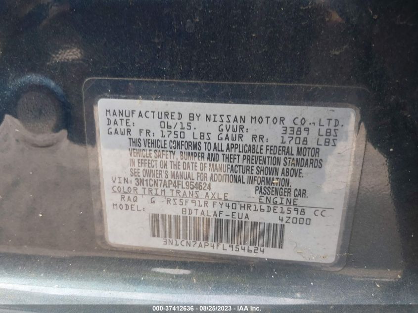 2015 NISSAN VERSA S - 3N1CN7AP4FL954624