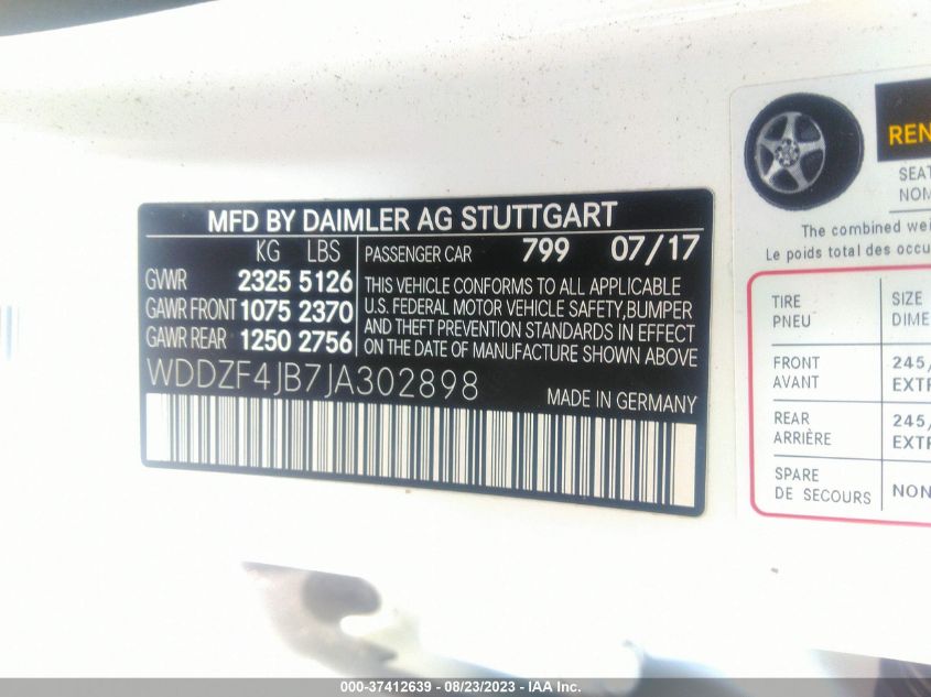 2018 MERCEDES-BENZ E-CLASS E 300 - WDDZF4JB7JA302898