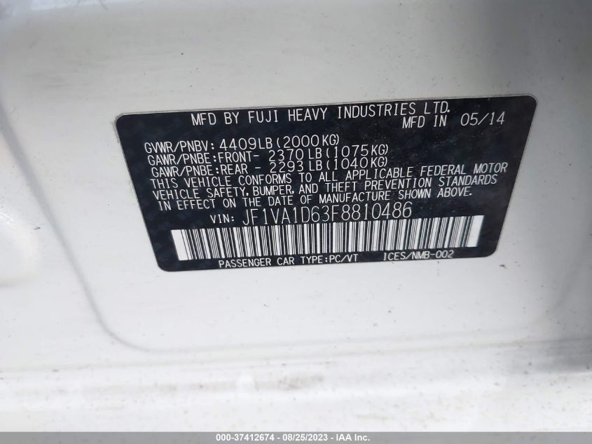 2015 SUBARU WRX PREMIUM - JF1VA1D63F8810486