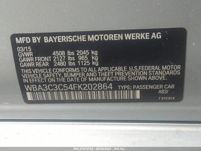 2015 BMW 3 SERIES 320I XDRIVE - WBA3C3C54FK202864