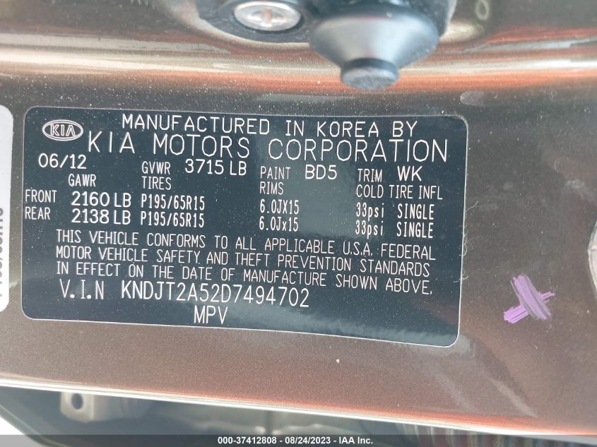 2013 KIA SOUL BASE - KNDJT2A52D7494702