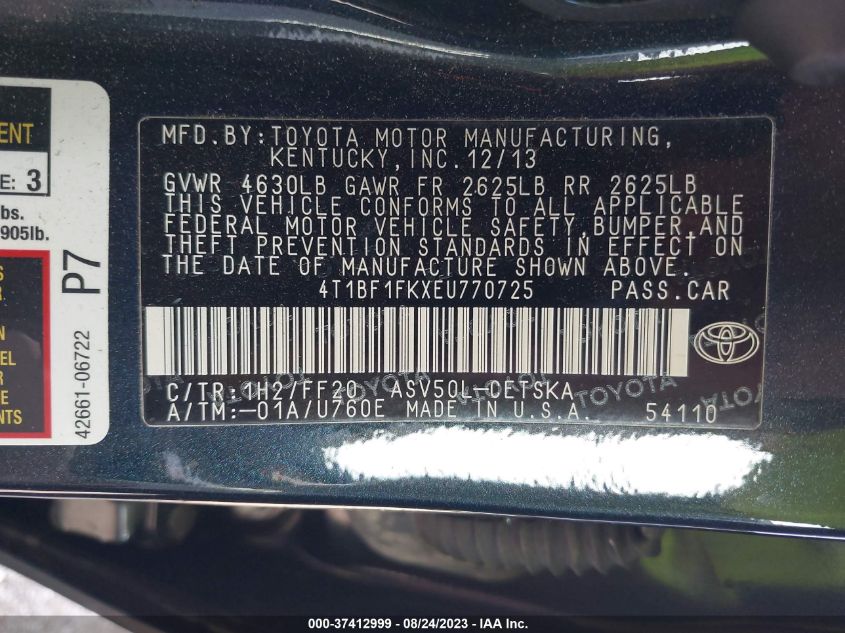 2014 TOYOTA CAMRY L/LE/XLE/SE/SE SPORT - 4T1BF1FKXEU770725