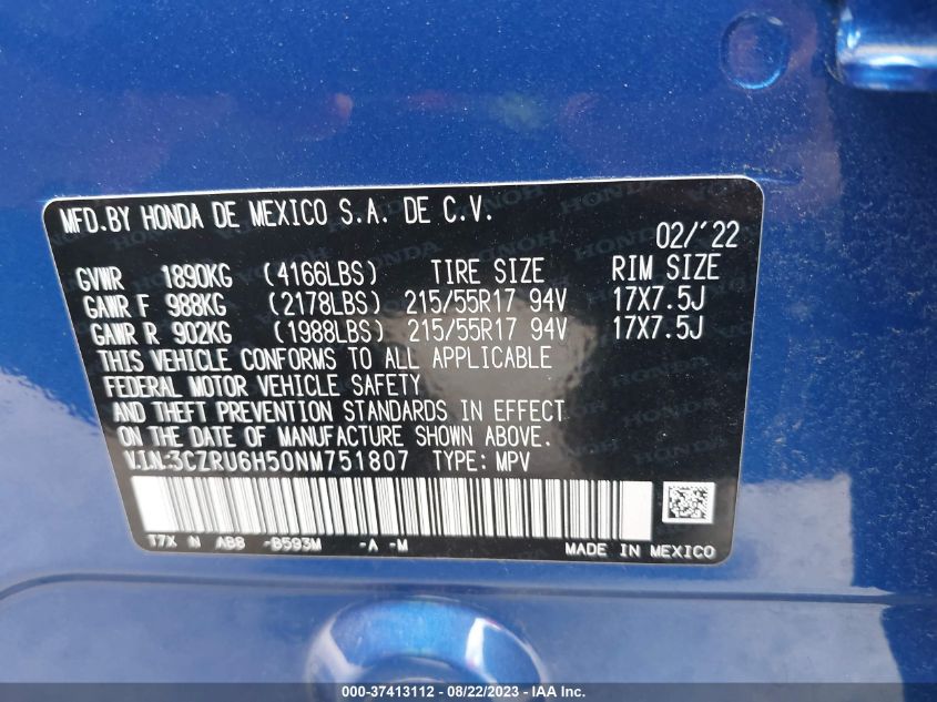 2022 HONDA HR-V EX - 3CZRU6H50NM751807