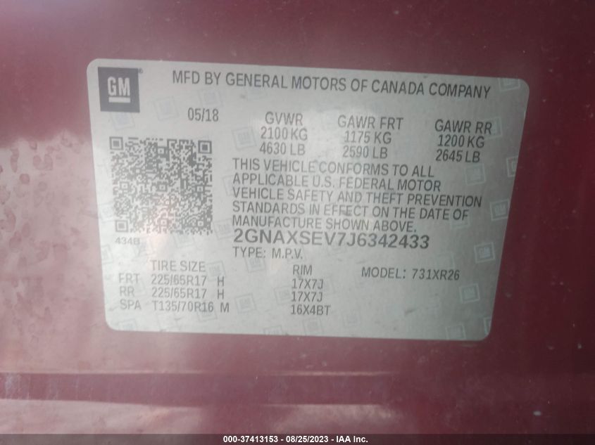2018 CHEVROLET EQUINOX LT - 2GNAXSEV7J6342433