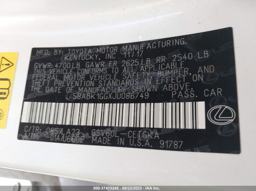 2018 LEXUS ES ES 350 - 58ABK1GGXJU086749