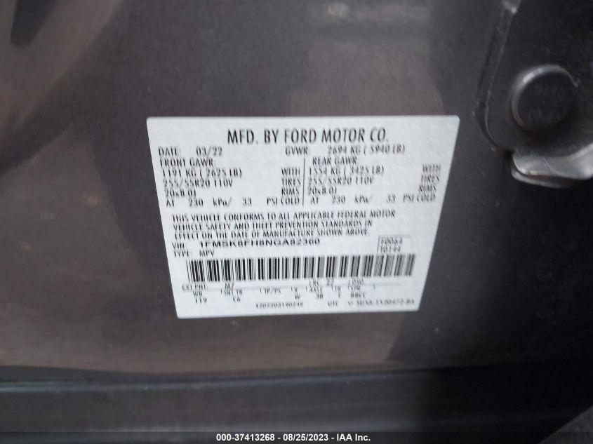 2022 FORD EXPLORER LIMITED - 1FMSK8FH8NGA82360