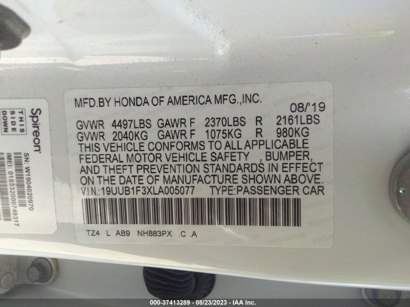 2020 ACURA TLX - 19UUB1F3XLA005077