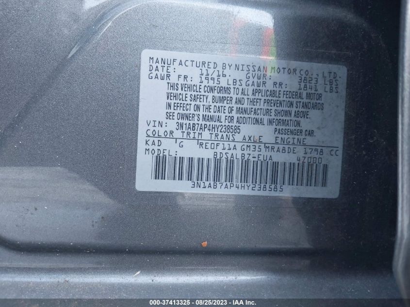 2017 NISSAN SENTRA S/SV/SR/SL - 3N1AB7AP4HY238585