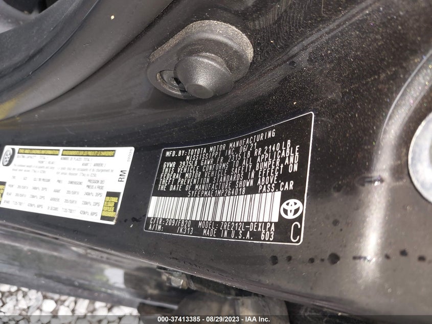 VIN 5YFEPMAE1MP264018 2021 TOYOTA COROLLA LE