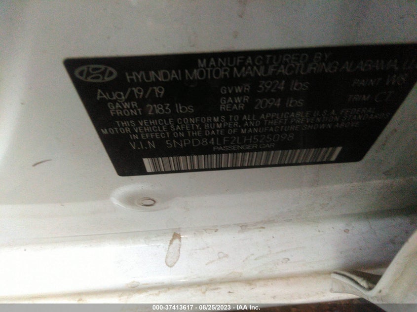 VIN 5NPD84LF2LH525098 2020 HYUNDAI ELANTRA SEL/VALUE/LIMITED